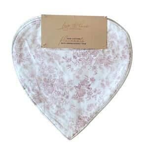 Love & Lace Heart Shaped Valentine Placemats 4pc 15in Cotton Pink Floral NEW